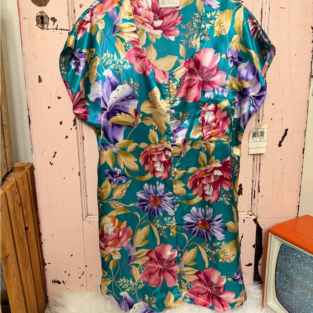 Vintage Floral Women's Satin Nightgown Slip Dress